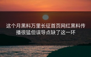 这个月黑料万里长征首页网红黑料传播很猛但误导点缺了这一环
