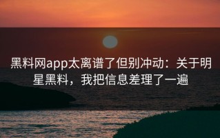 黑料网app太离谱了但别冲动：关于明星黑料，我把信息差理了一遍