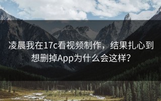 凌晨我在17c看视频制作，结果扎心到想删掉App为什么会这样？