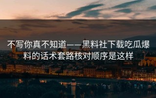不写你真不知道——黑料社下载吃瓜爆料的话术套路核对顺序是这样