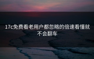 17c免费看老用户都忽略的倍速看懂就不会翻车