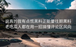 说真的我有点慌黑料正能量往期黑料老吃瓜人都在用一招搞懂评论区风向