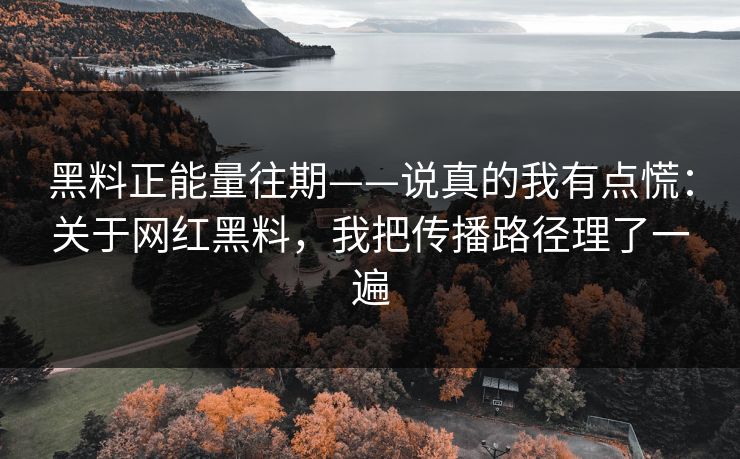黑料正能量往期——说真的我有点慌：关于网红黑料，我把传播路径理了一遍-第1张图片-17c日韩免费 - 视频直播原创看