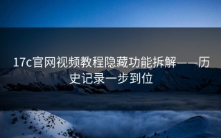 17c官网视频教程隐藏功能拆解——历史记录一步到位