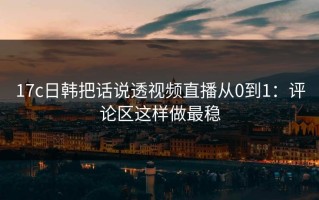 17c日韩把话说透视频直播从0到1：评论区这样做最稳