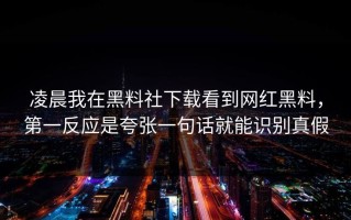 凌晨我在黑料社下载看到网红黑料，第一反应是夸张一句话就能识别真假