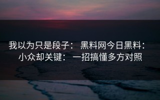 我以为只是段子： 黑料网今日黑料： 小众却关键： 一招搞懂多方对照
